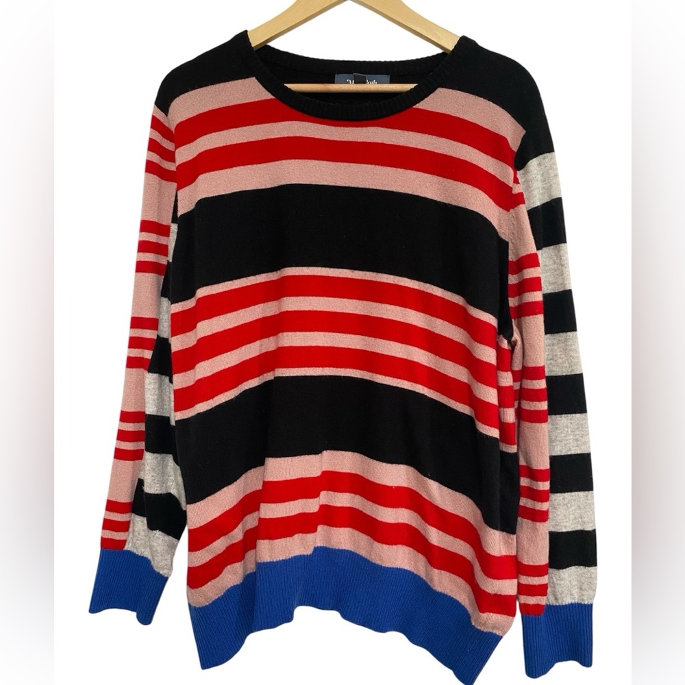 Mod Cloth Striped Crewneck Sweater in Black, Red, Pink & Blue sz 2X